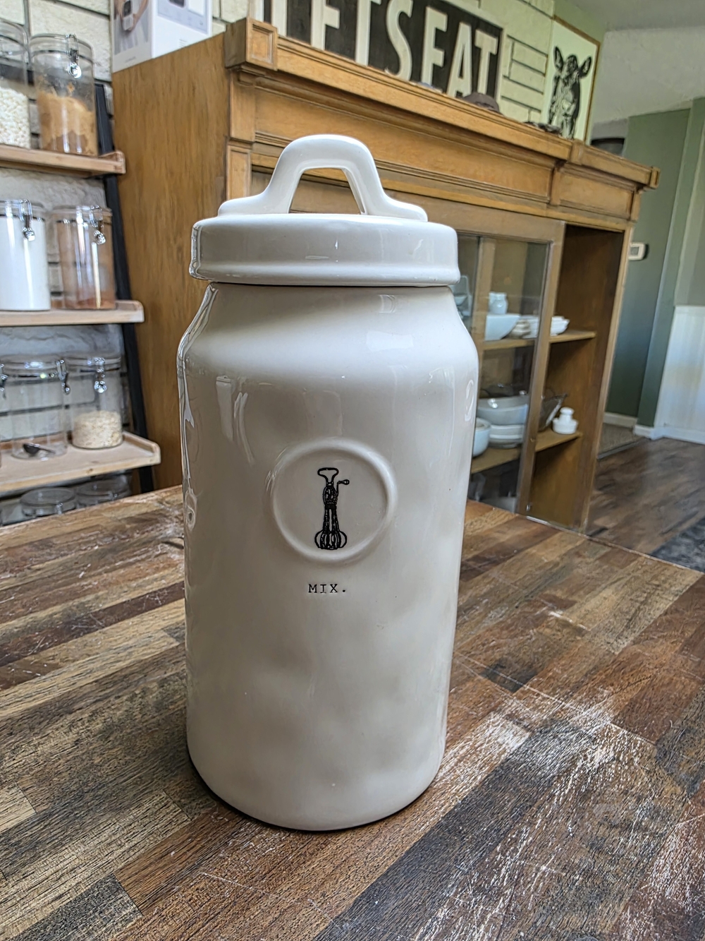 Rae Dunn Cream Ceramic 'MIX.' Canister with Whisk Graphic